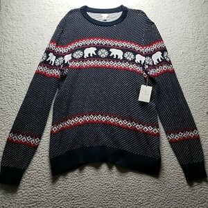 Aspen Sweater Mens XL Blue Fair Isle Polar Bear Crewneck Knit Pullover Winter